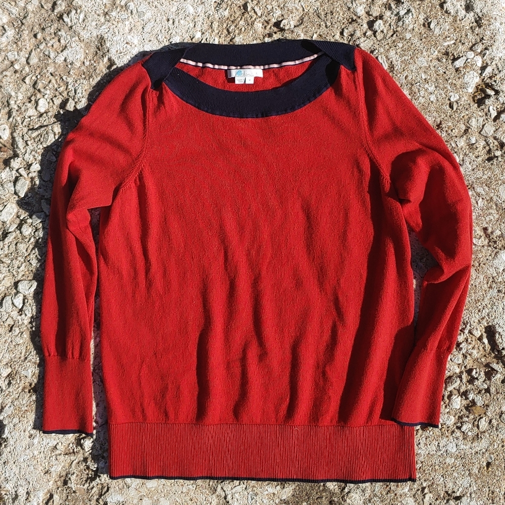 Boden Red and Navy Crew Neck Sweater